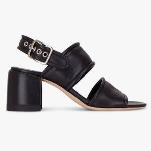 AGL Moon Padded Tabby Black Leather Ankle Strap Open Toe Sandals Heels Size 40